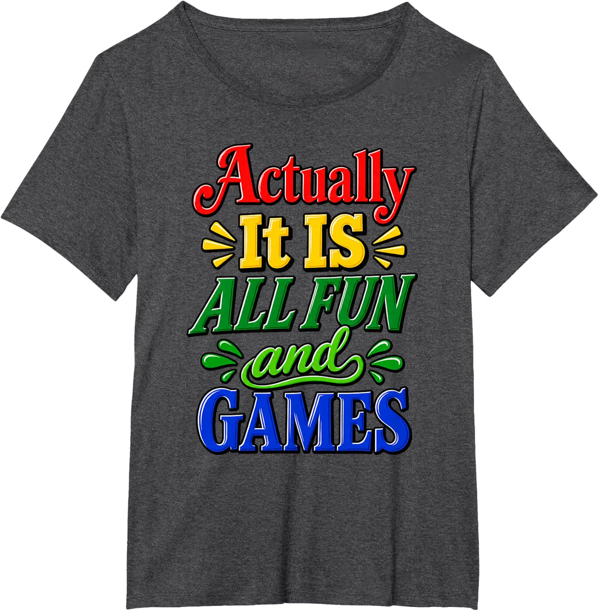 Actually IT is All Fun and Games Funny Sarcastic Quote T-Shirt - Dark Heather Grey