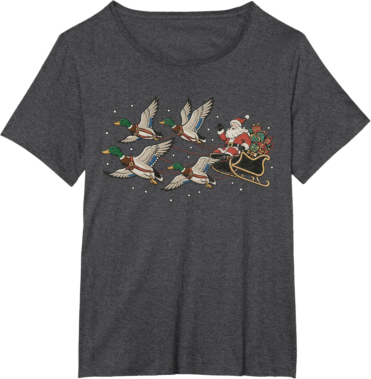 Mallard Duck Sleighing Santa Christmas Duck Hunting T-Shirt - Dark Heather Grey