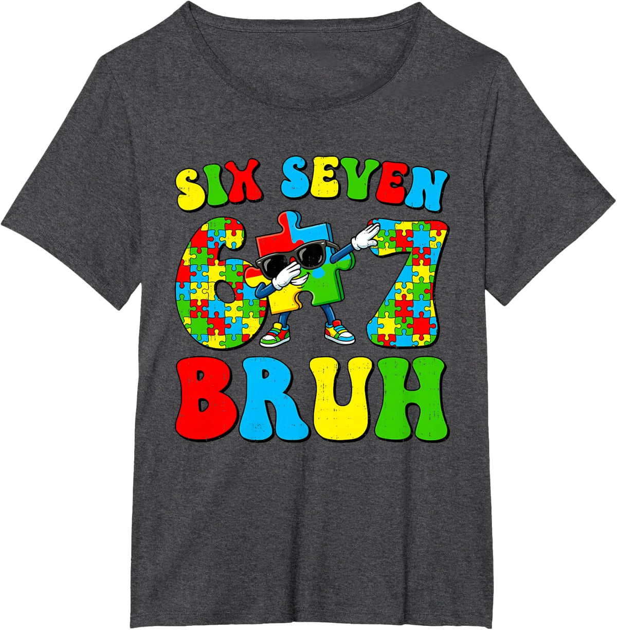 Autism Awareness Boys Bruh Six Seven 67 Meme Autistic Kids T-Shirt - Dark Heather Grey
