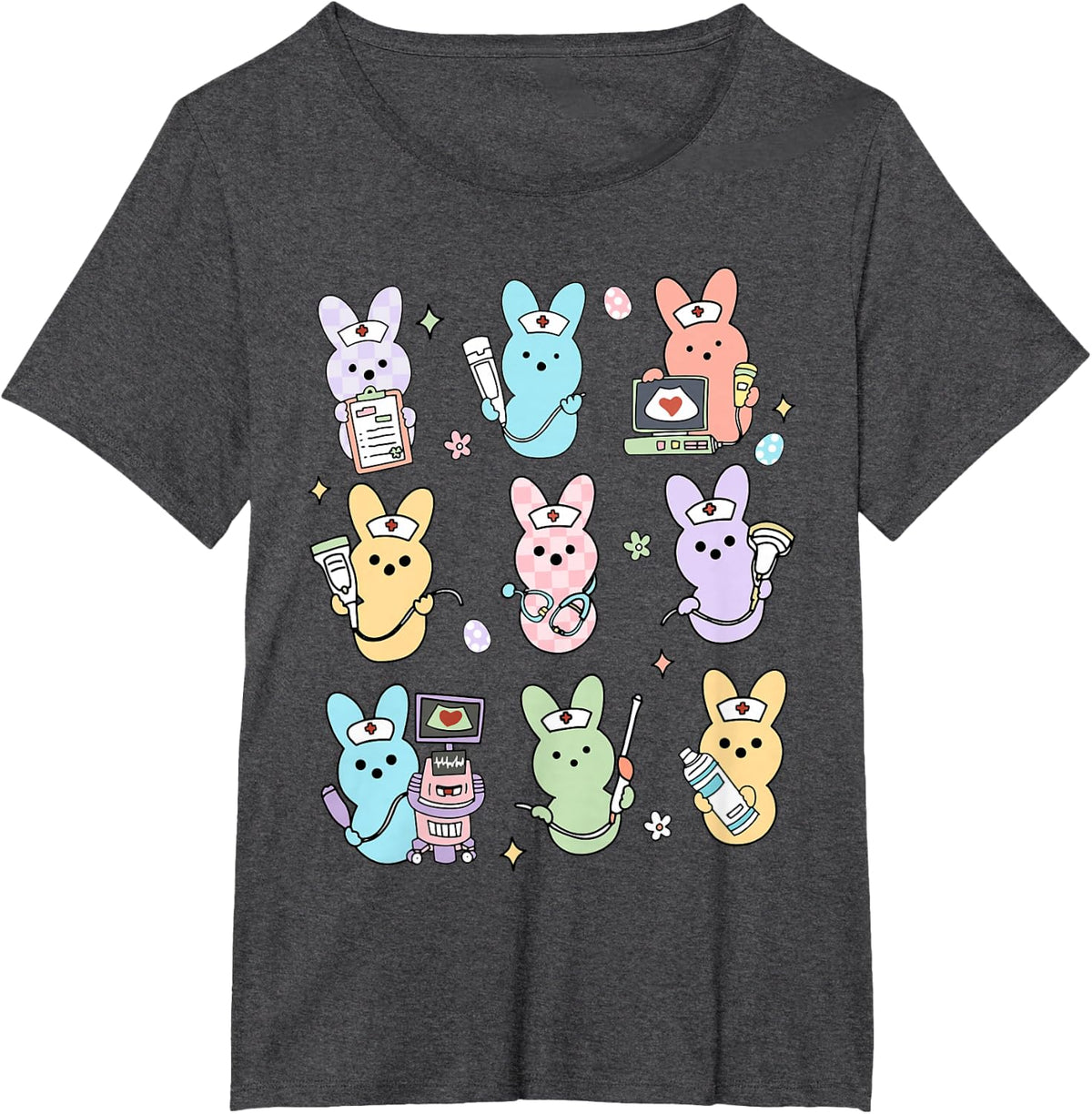 Groovy Bunnies Candy Ultrasound Tech Easter Sonographer Tee T-Shirt For Women Men - Dark Heather Grey