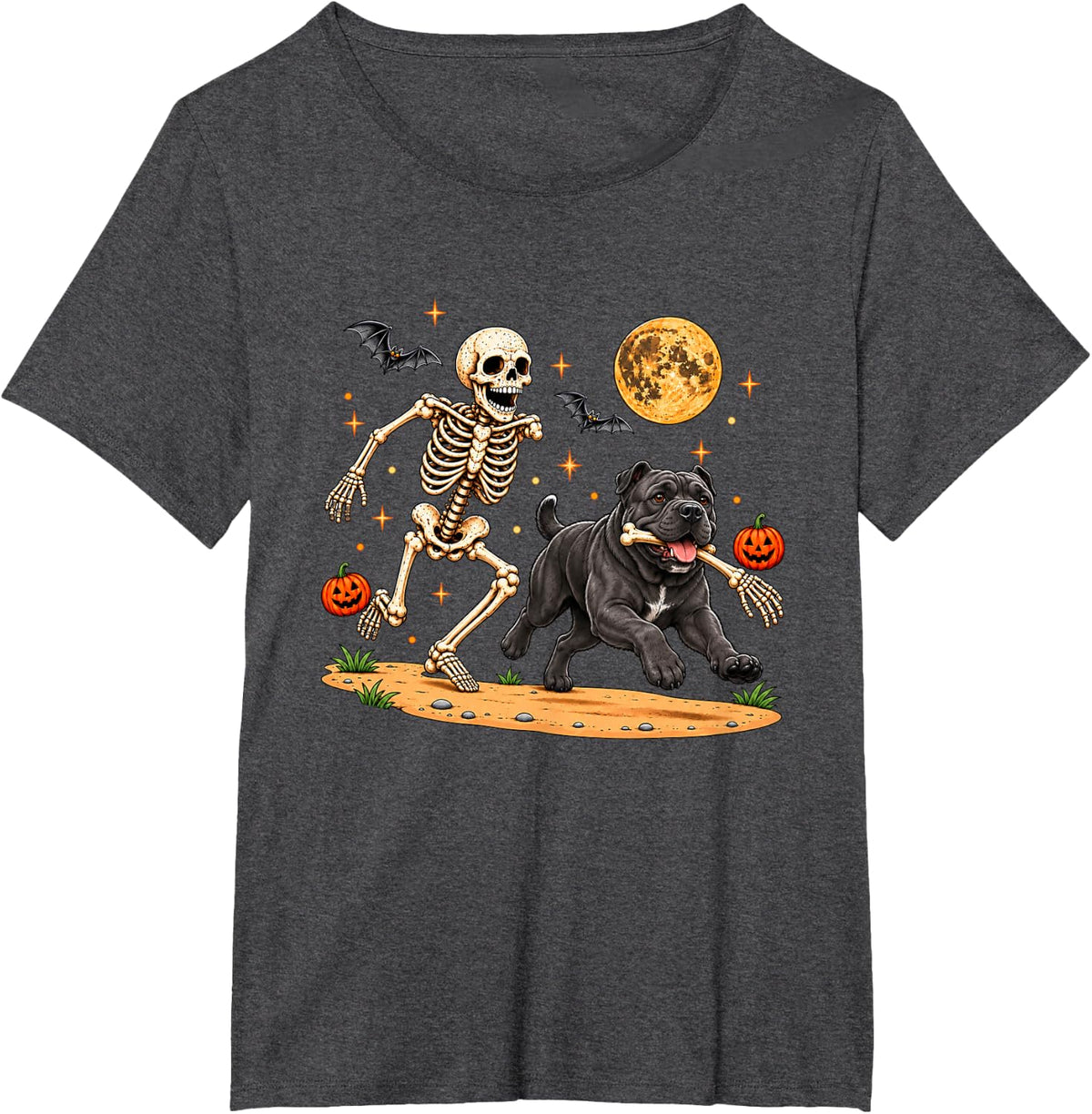 Funny Skeleton Chasing Cane Corso Halloween Dog Mom Pet T-Shirt - Dark Heather Grey