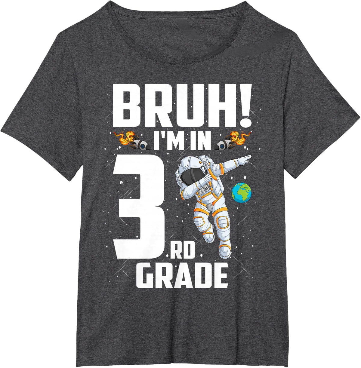 Third Grade Dabbing Boy Astronaut Bruh i'm in 3rd Grade T-Shirt - Dark Heather Grey