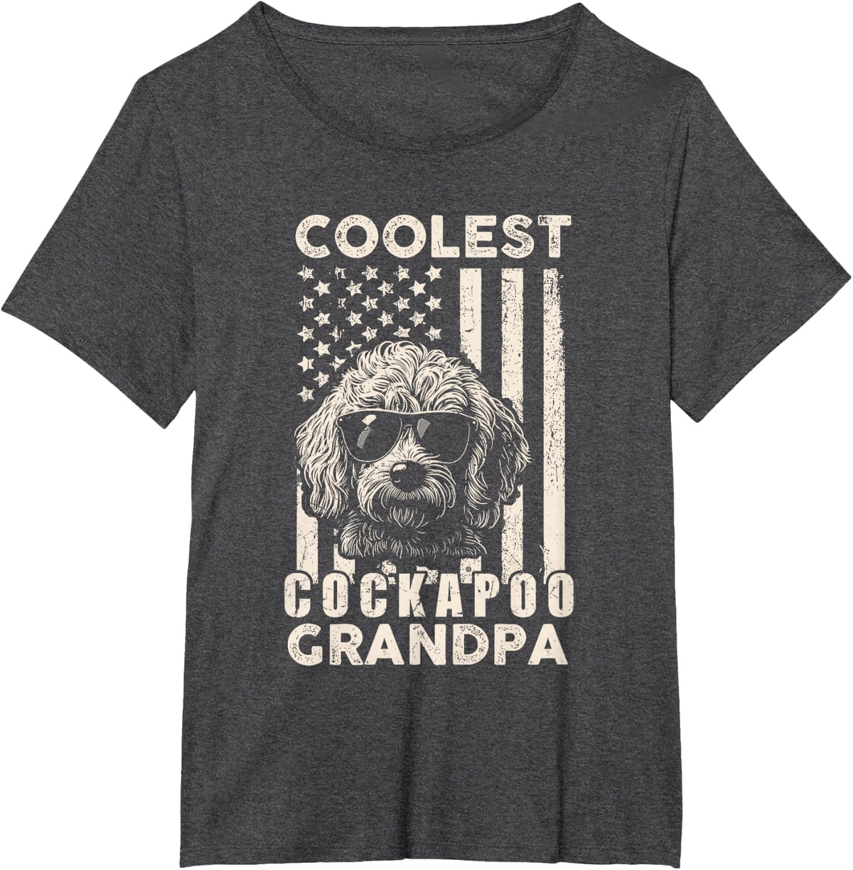 Coolest Cockapoo Grandpa Vintage American Flag Funny Dog Dad T-Shirt - Dark Heather Grey