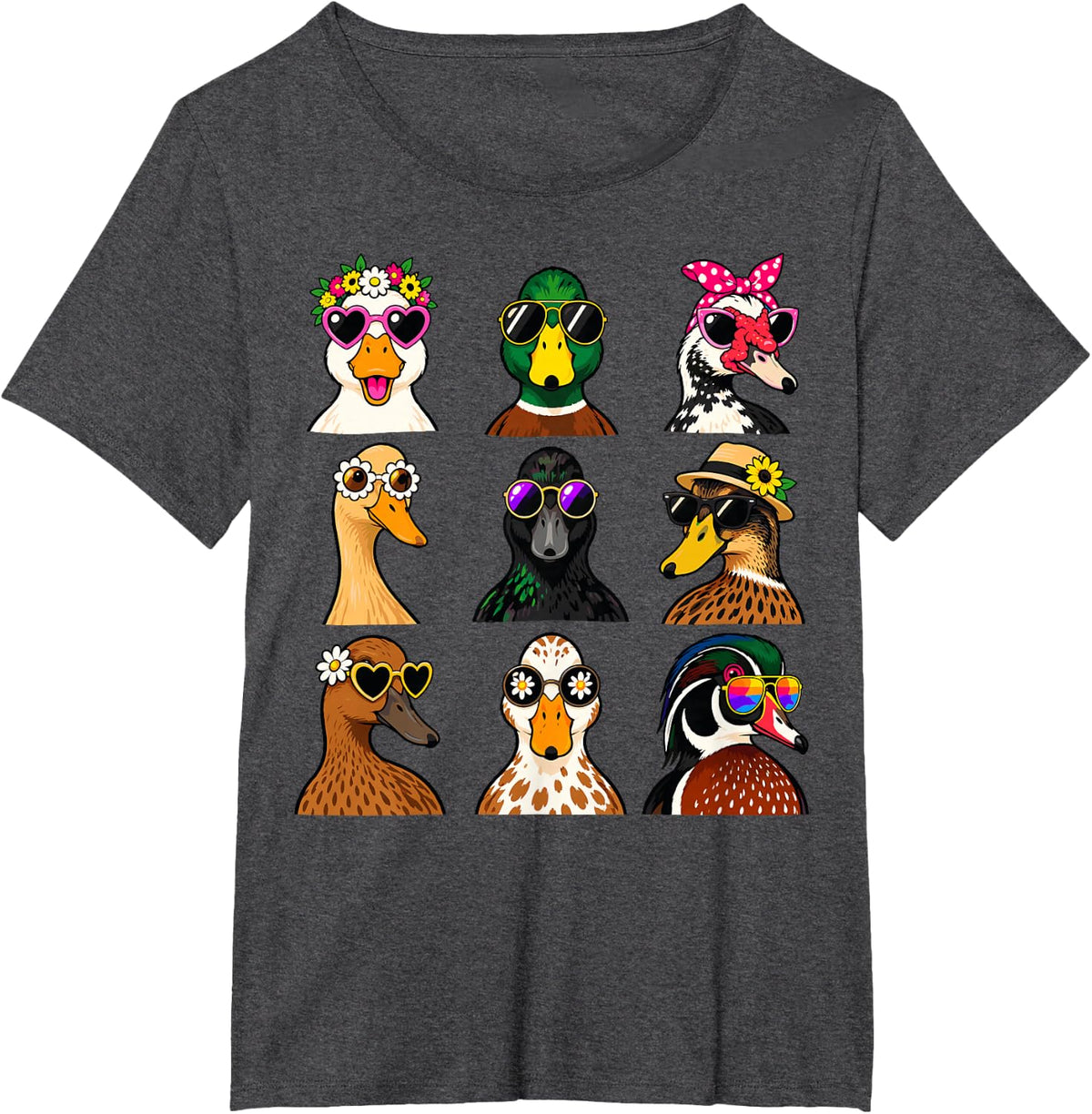 Funny Ducks Wearing Sunglasses Summer Lover Design T-Shirt - Dark Heather Grey
