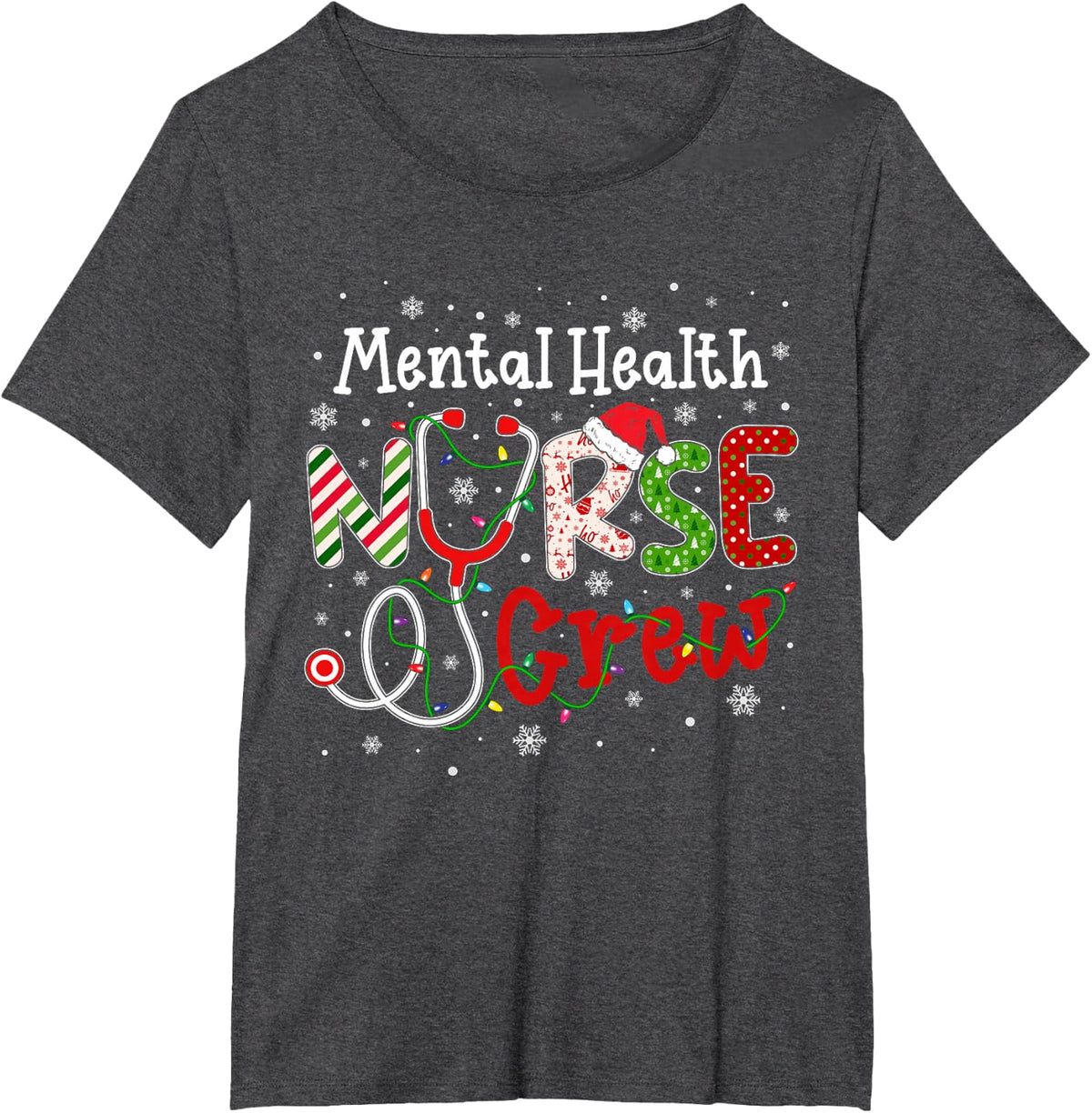 Mental Health Christmas Nurse Crew Nursing Christmas Pattern T-Shirt - Dark Heather Grey