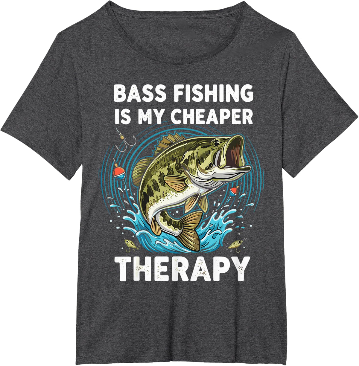 Funny Bass Fishing T-Shirt - Dark Heather Grey