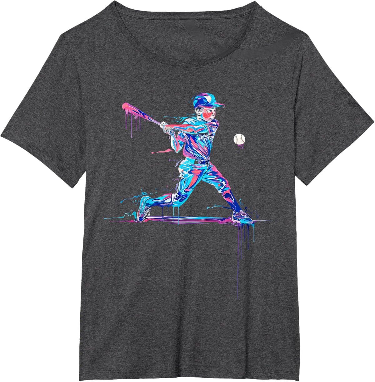 Boys Baseball Player Baseball Drip For Boys Ice Cream T-Shirt - Dark Heather Grey