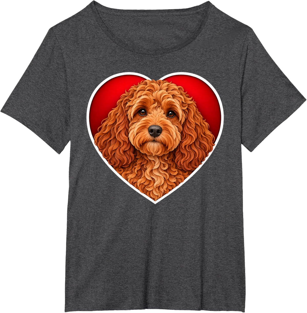 Red Cockapoo Heart T-Shirt - Dark Heather Grey