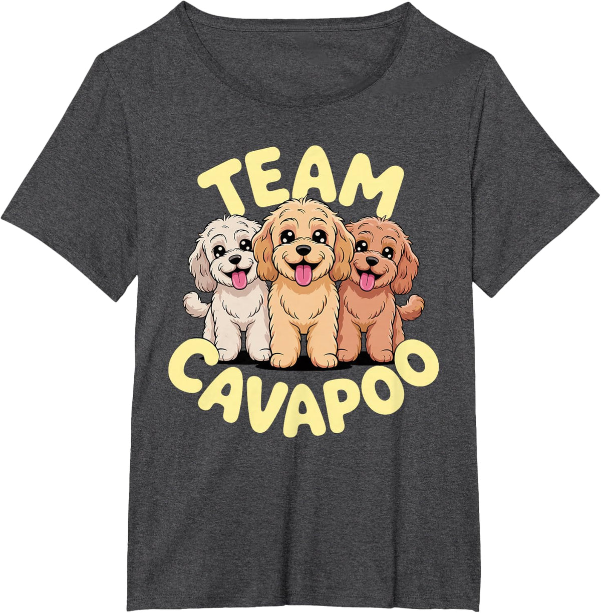 Cartoon Cavalier Poodle Cross Mix Breed Dog Team Cavapoo T-Shirt - Dark Heather Grey