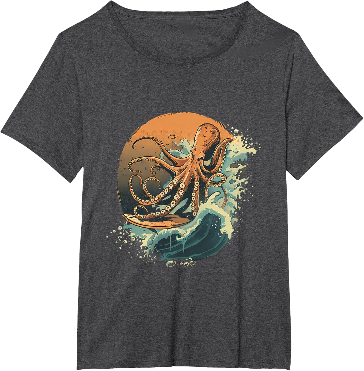 Octopus Surfing Cthulhu Ocean Sea Animal Lover Sea Monster T-Shirt - Dark Heather Grey