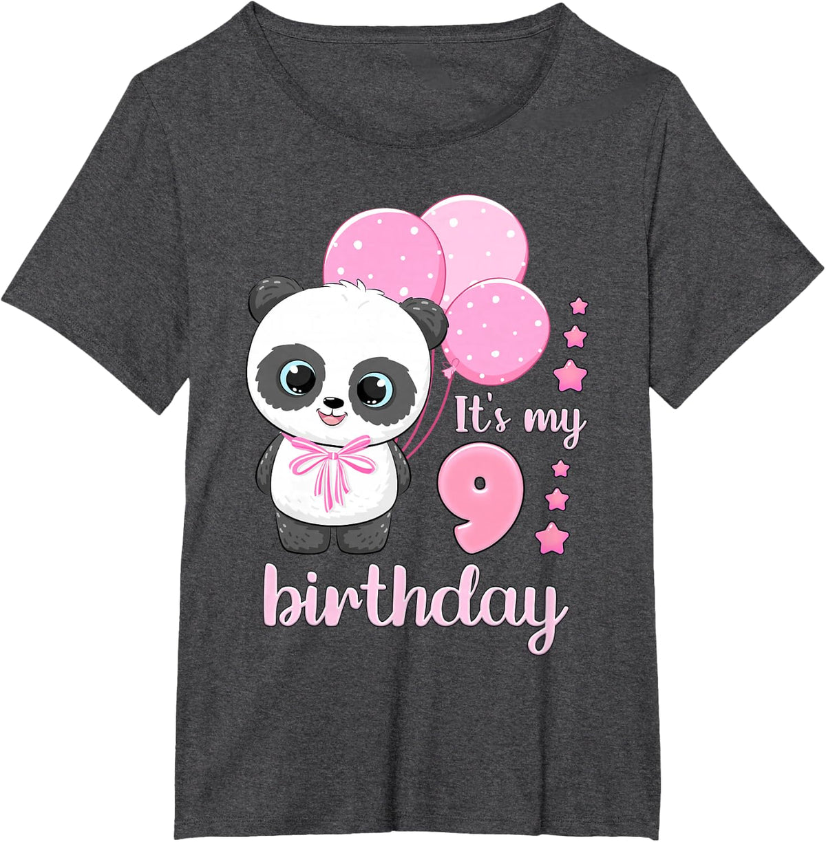 Birthday Girl 9 Panda Pink Balloons T-Shirt - Dark Heather Grey