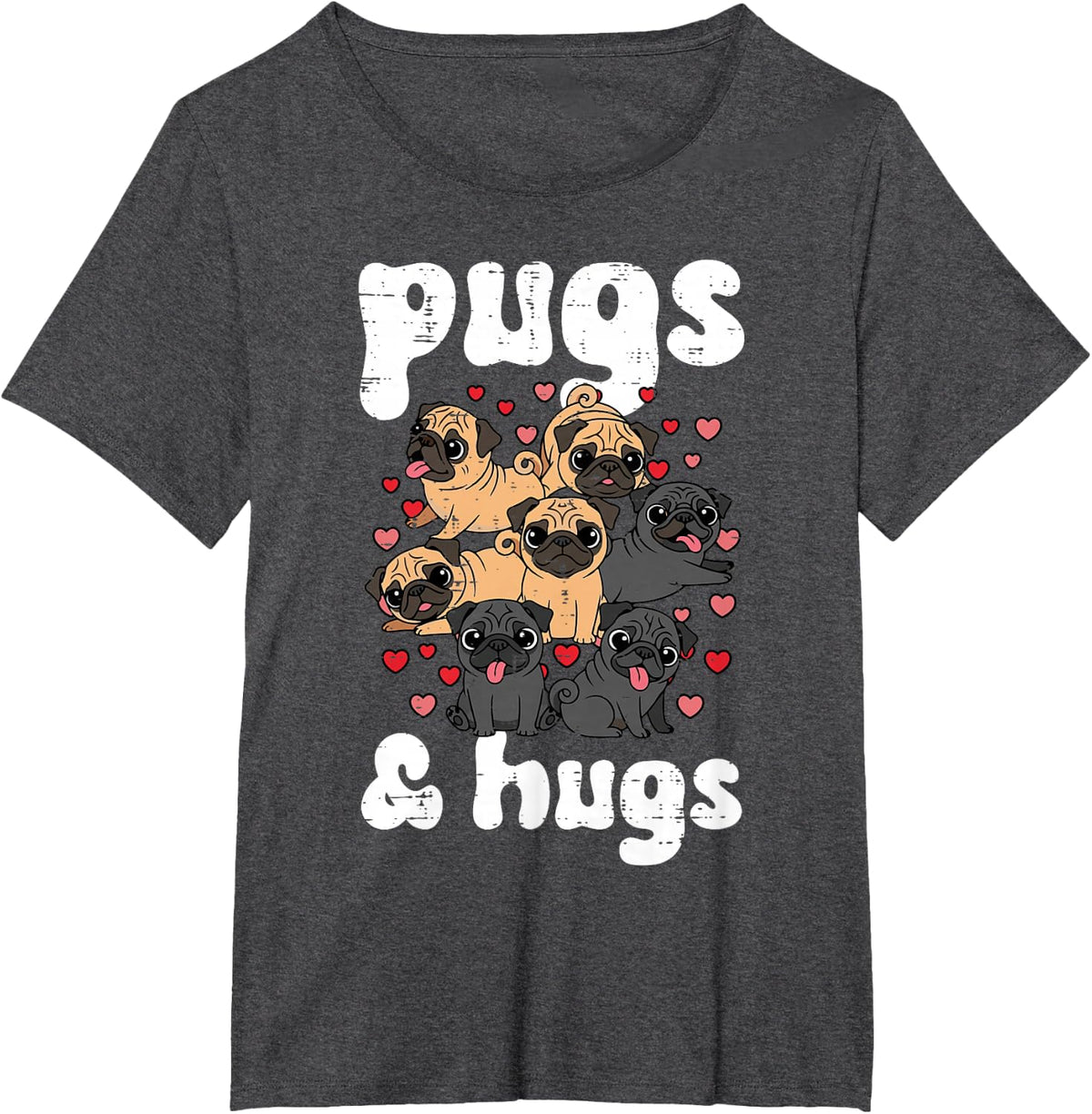 Valentines Day Dog Pug and Hugs Cute Puppy Men Women Kids T-Shirt - Dark Heather Grey
