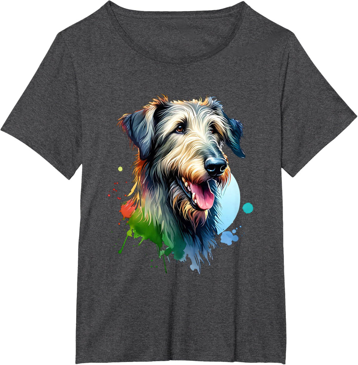 Irish Wolfhound Dog Watercolor Artwork T-Shirt - Dark Heather Grey