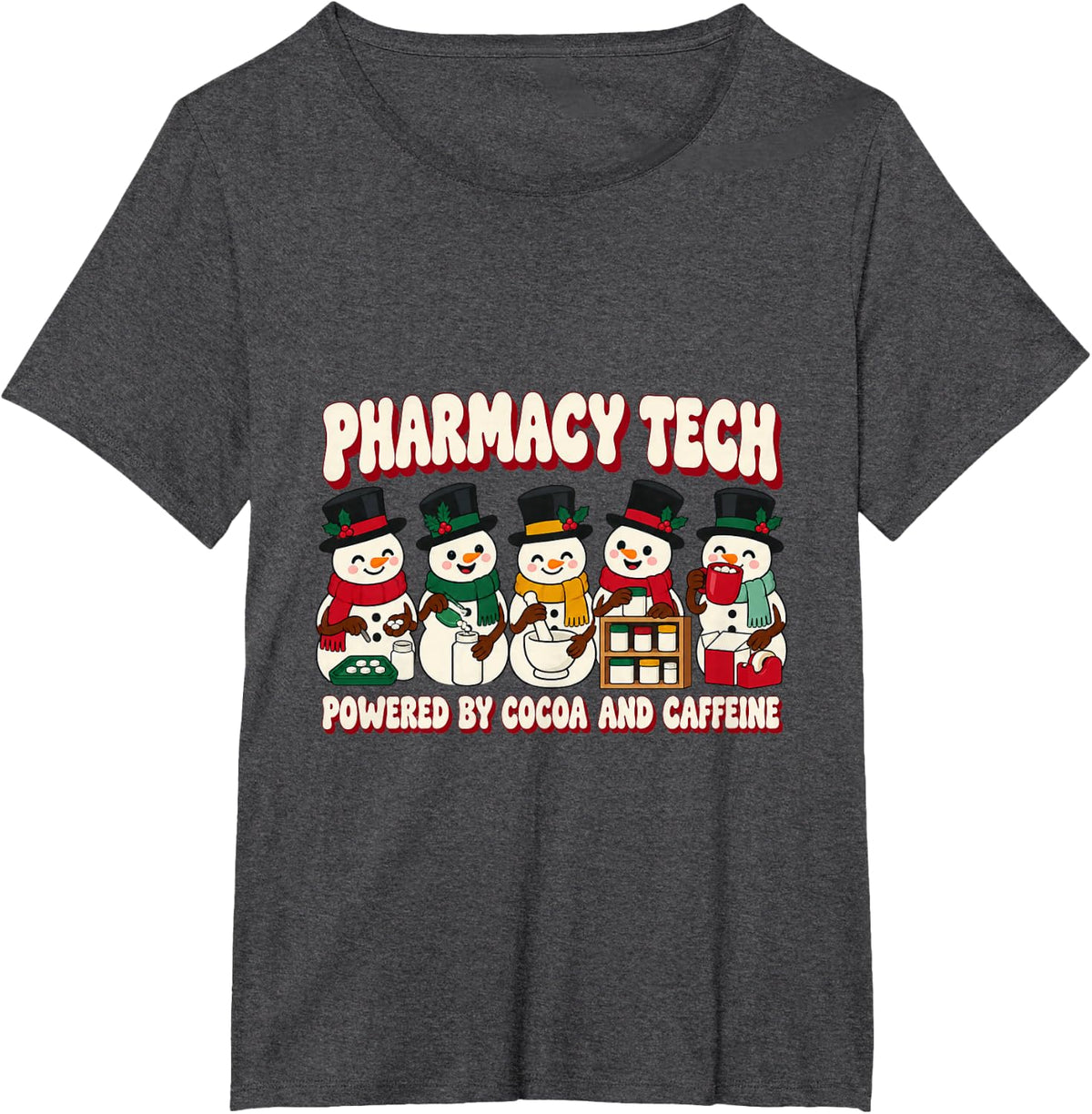 Christmas Pharmacy Tech Holiday Crew T-Shirt - Dark Heather Grey