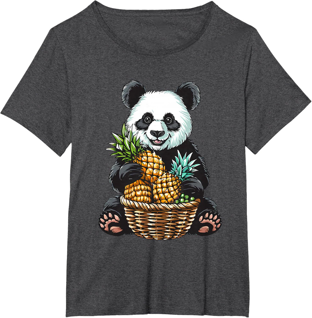 Pineapple Panda Bear Artwork Motif Drawing Pineapples Fruit T-Shirt - Dark Heather Grey
