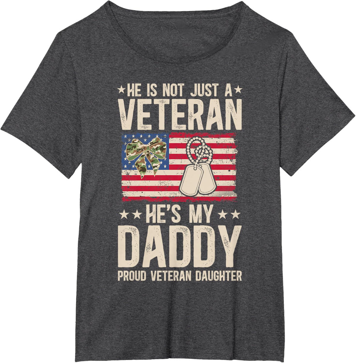 Proud Veteran Daughter US Flag Daughter of A Veteran T-Shirt - Dark Heather Grey