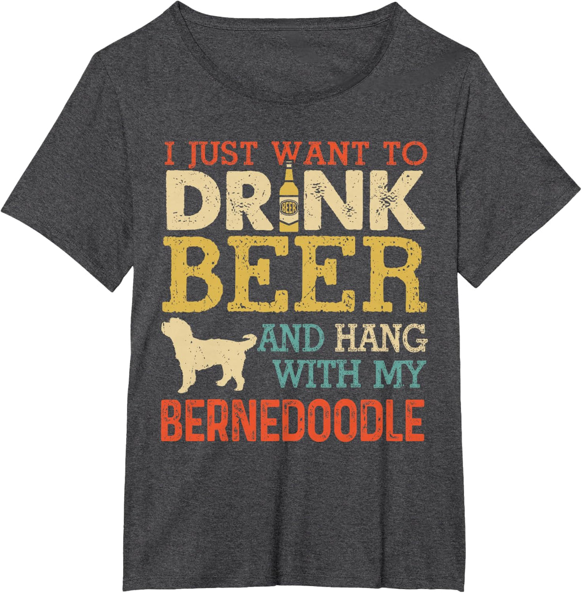 Bernedoodle Dad Drink Beer Hang With Dog Funny Men Vintage T-Shirt - Dark Heather Grey