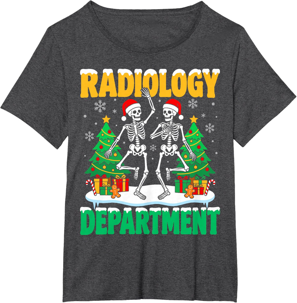 Radiology Department Christmas Trees Skeleton Duo Xmas T-Shirt - Dark Heather Grey