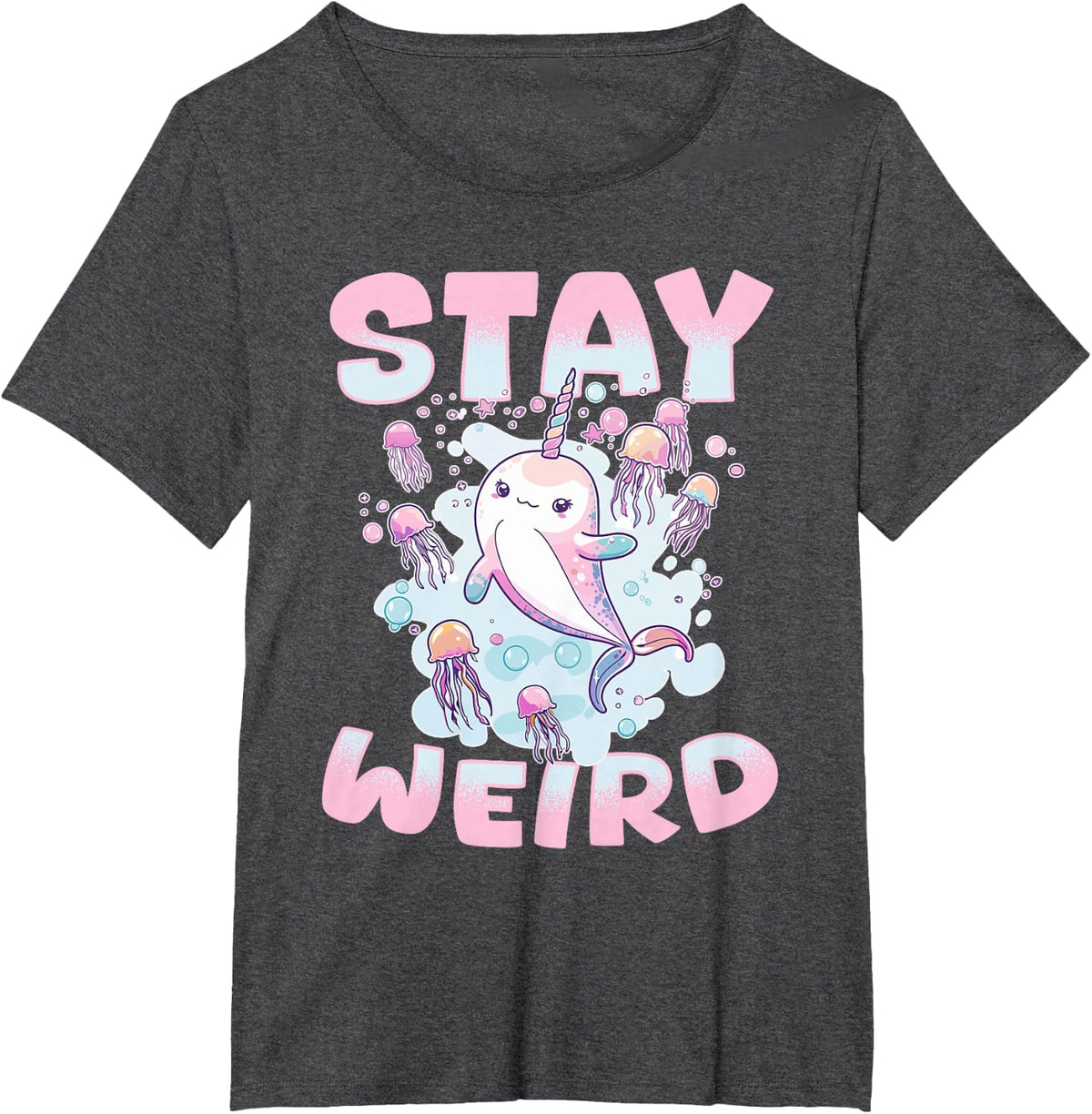 Funny Narwhal Jellyfish Animal Stay Weird T-Shirt - Dark Heather Grey