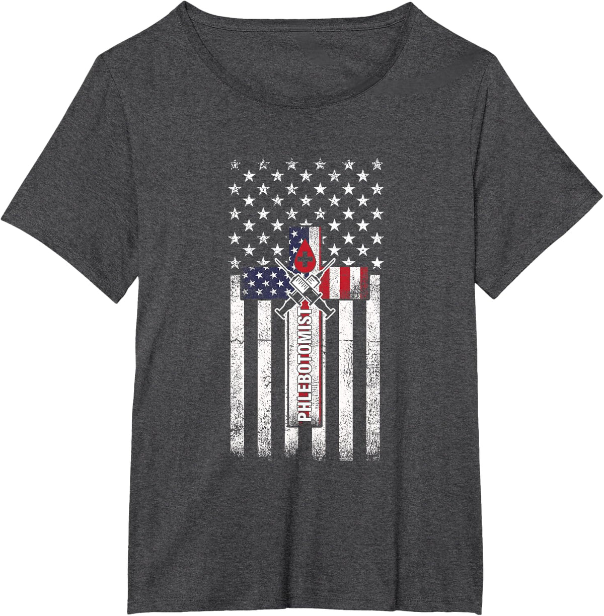 Cross Blood Healing Flag Phlebologist Phlebotomy Gift T-Shirt - Dark Heather Grey