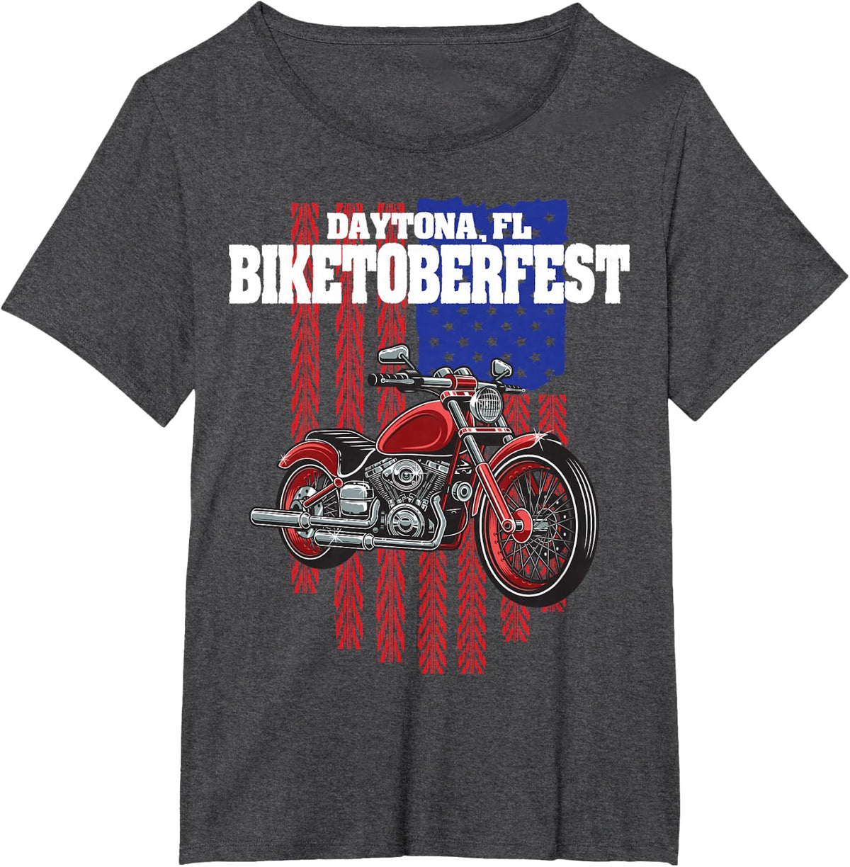 Bike Top Festival Daytona American Flag USA Bike Top Festival T-Shirt - Dark Heather Grey