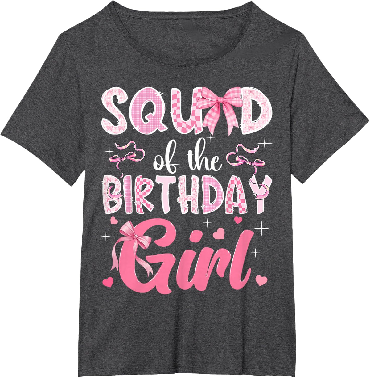 Squad of The Birthday Girl Pink Coquette Bow Family T-Shirt - Dark Heather Grey