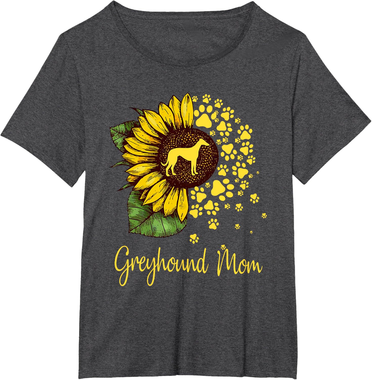 Womens Sunflower Greyhound Mom Dog Lover Mother’s Day T-Shirt - Dark Heather Grey