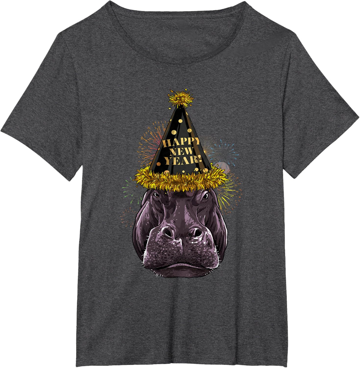 New Year Hippopotamus New Year's Eve Party Countdown Hippo T-Shirt - Dark Heather Grey