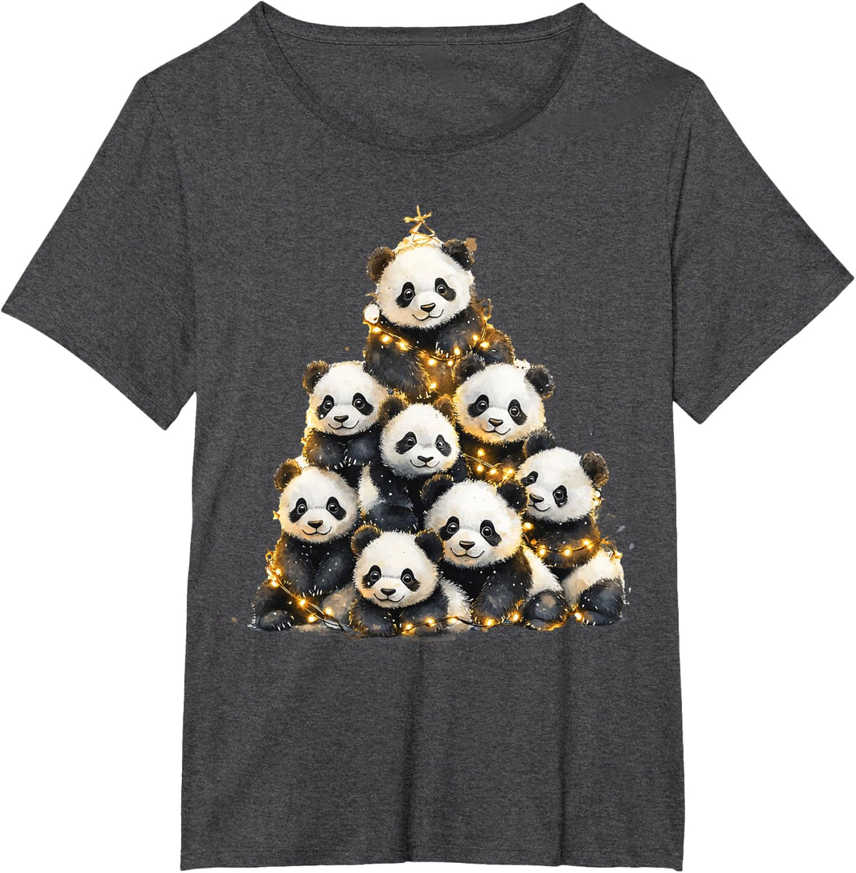 Panda Christmas Tree Lights Pajama Panda Lover Xmas T-Shirt - Dark Heather Grey