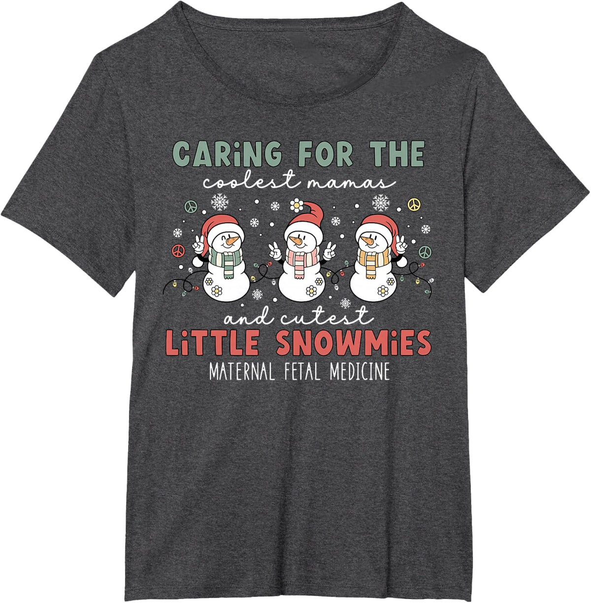 Maternal Fetal Medicine Sonographer MFM Snowman Christmas T-Shirt - Dark Heather Grey