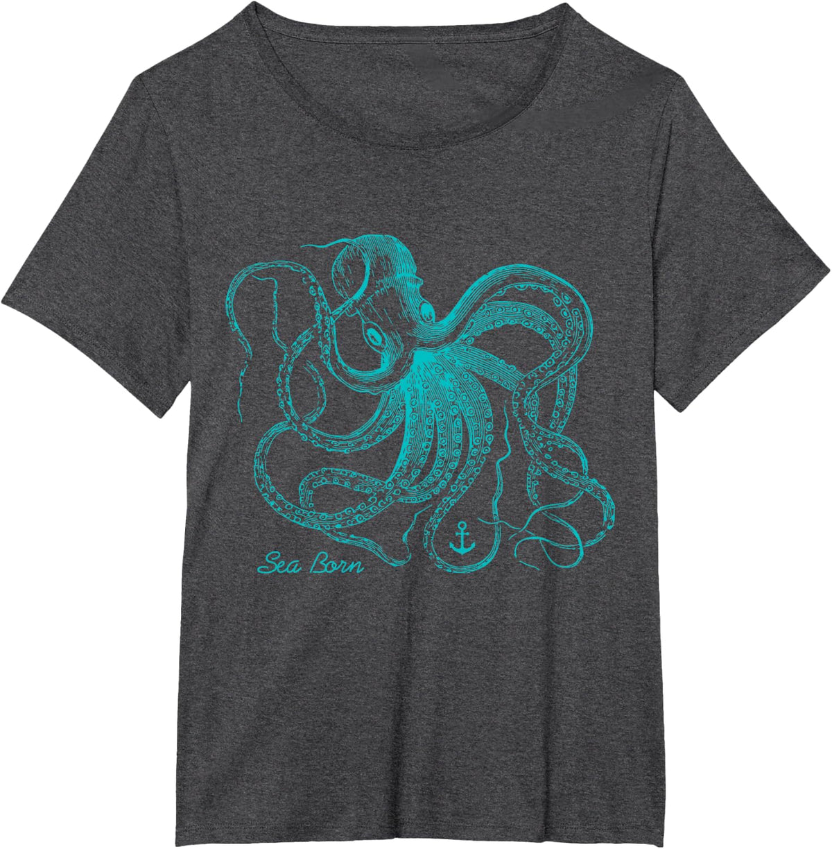 Vintage Octopus - Marine Biologist Design - Green Sea Life T-Shirt - Dark Heather Grey