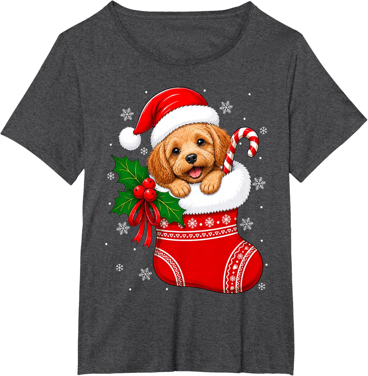 Cockapoo Dog Christmas Stocking Cute Festive Cockapoo Xmas T-Shirt - Dark Heather Grey