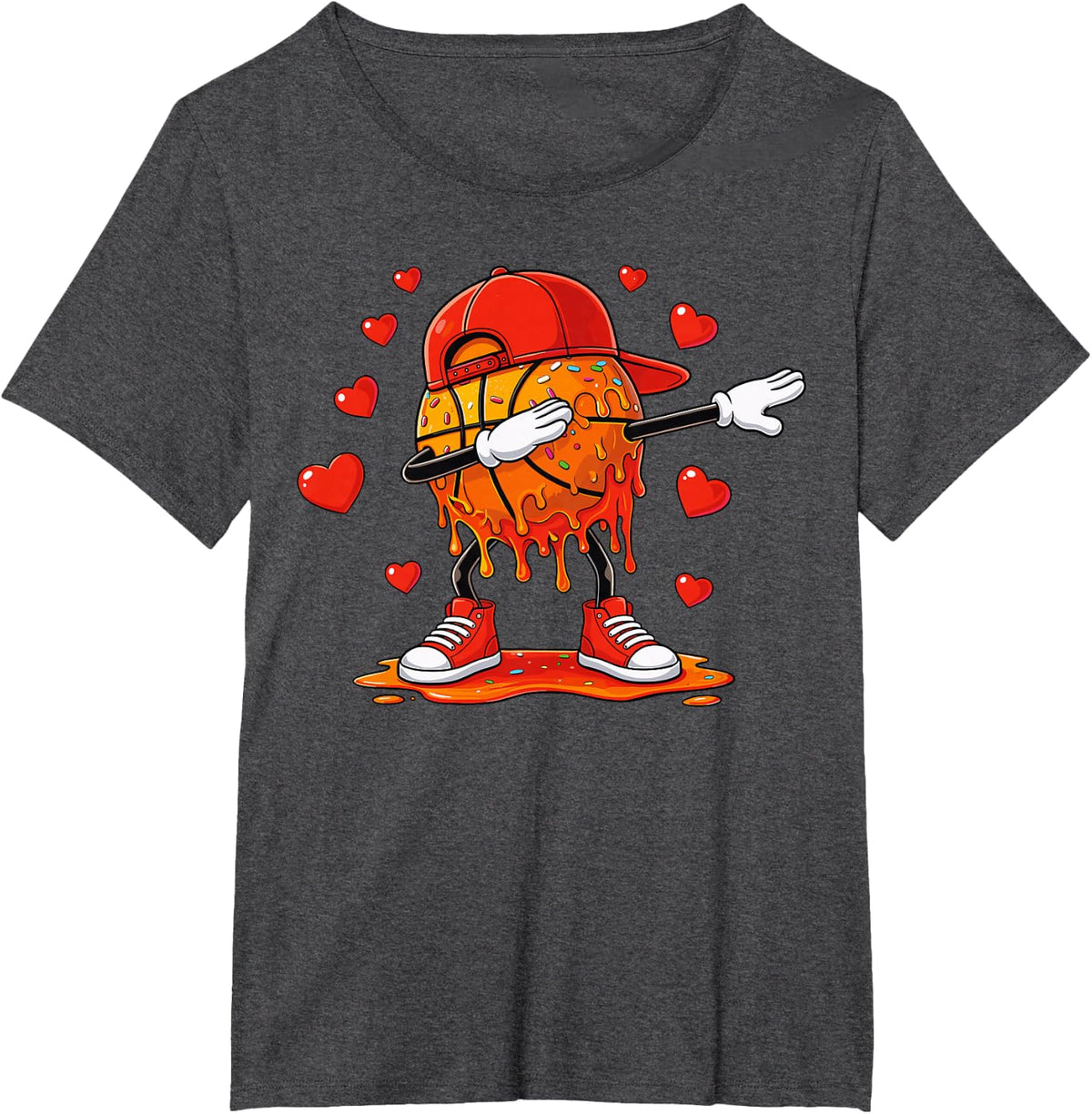 Valentine Basketball Drip for Boys Cute Heart Valentines Day T-Shirt - Dark Heather Grey