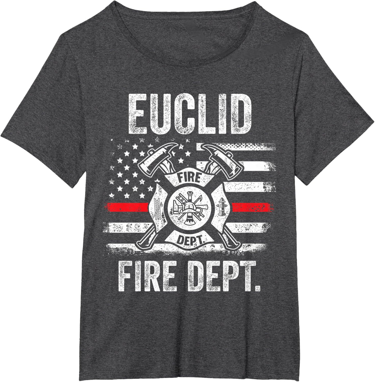 Euclid Ohio Fire Department Thin Red Line Fireman T-Shirt - Dark Heather Grey