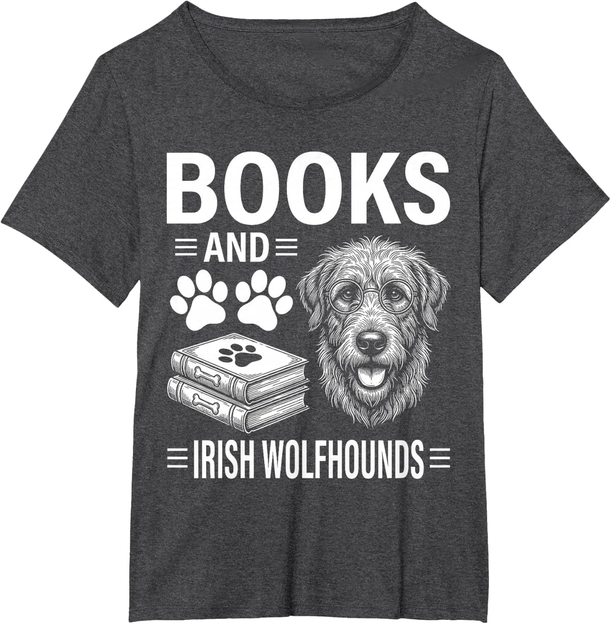 Books and Irish Wolfhounds Funny Irish Wolfhound T-Shirt - Dark Heather Grey