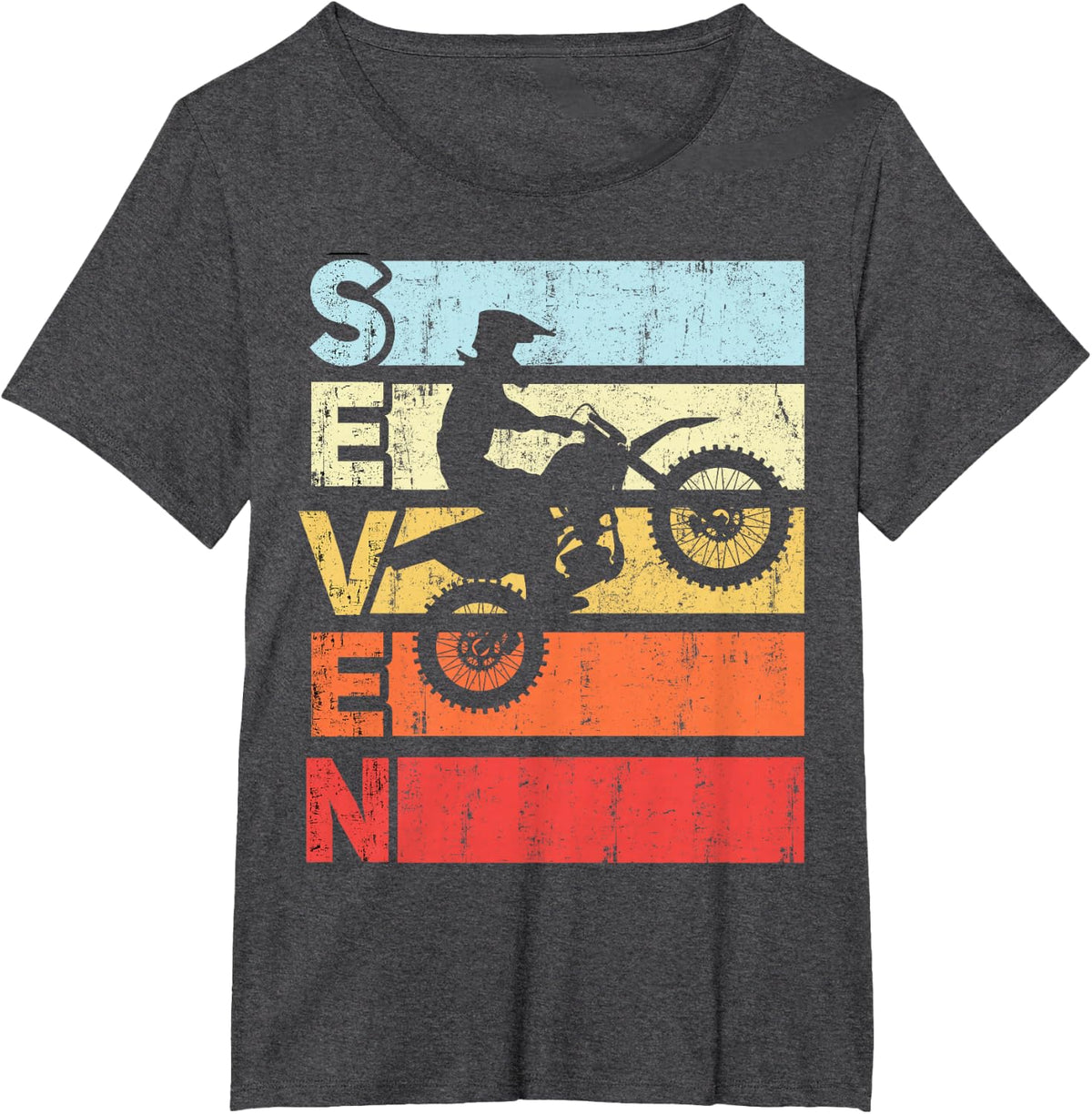 Motocross 7th Birthday Party MX Dirt Bike Birthday T-Shirt - Dark Heather Grey