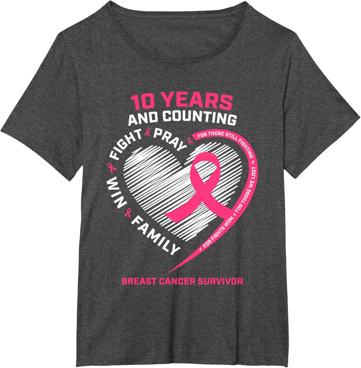 10 Years Cancer Free Gifts 10 Year Breast Cancer Survivor T-Shirt - Dark Heather Grey