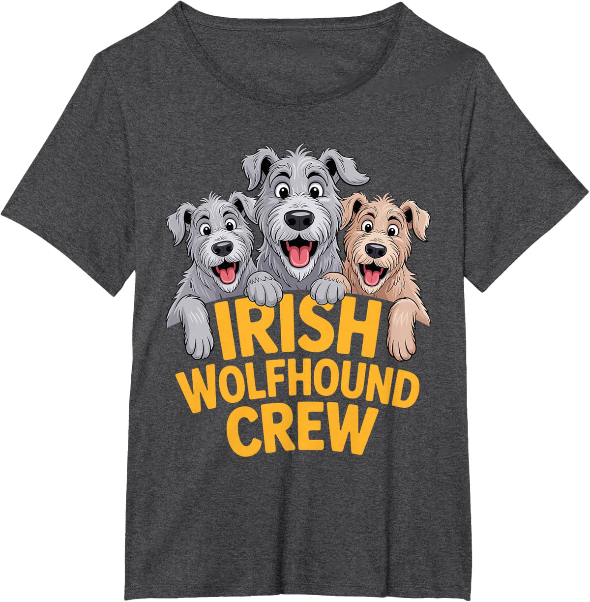 Irish Wolfhound Crew Cartoon Sighthound Puppy Pet Dog Breed T-Shirt - Dark Heather Grey