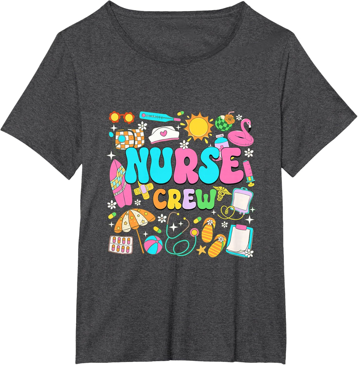 Retro Nurse Summer Vacation Nurse Crew T-Shirt - Dark Heather Grey