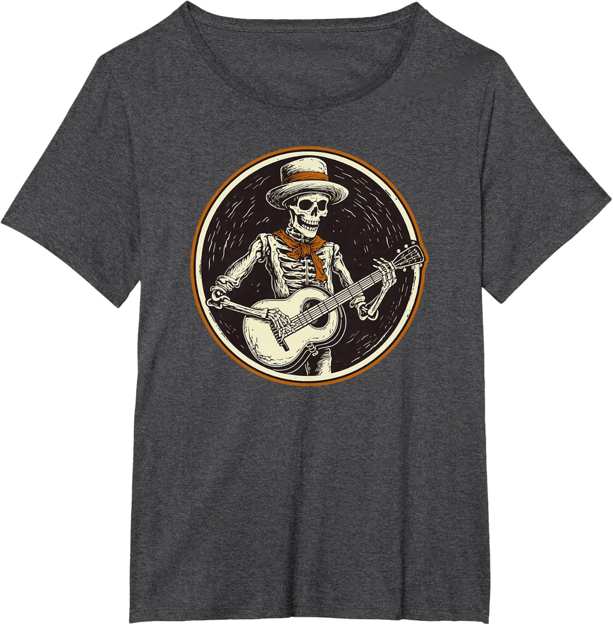 Skeleton Playing Banjo Funny Bluegrass Style T-Shirt - Dark Heather Grey
