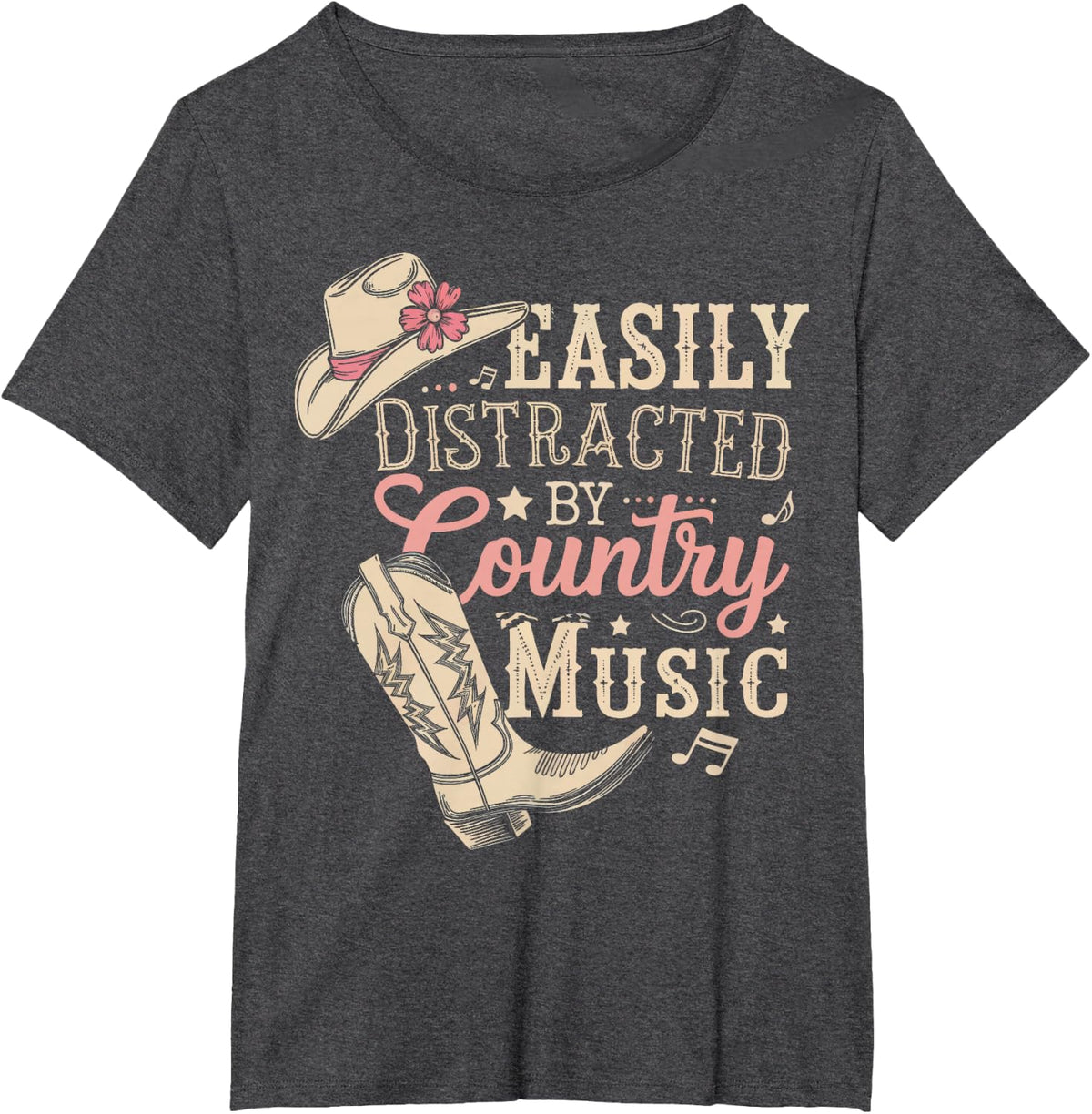 Easily Distracted By Country Music T-Shirt - Dark Heather Grey