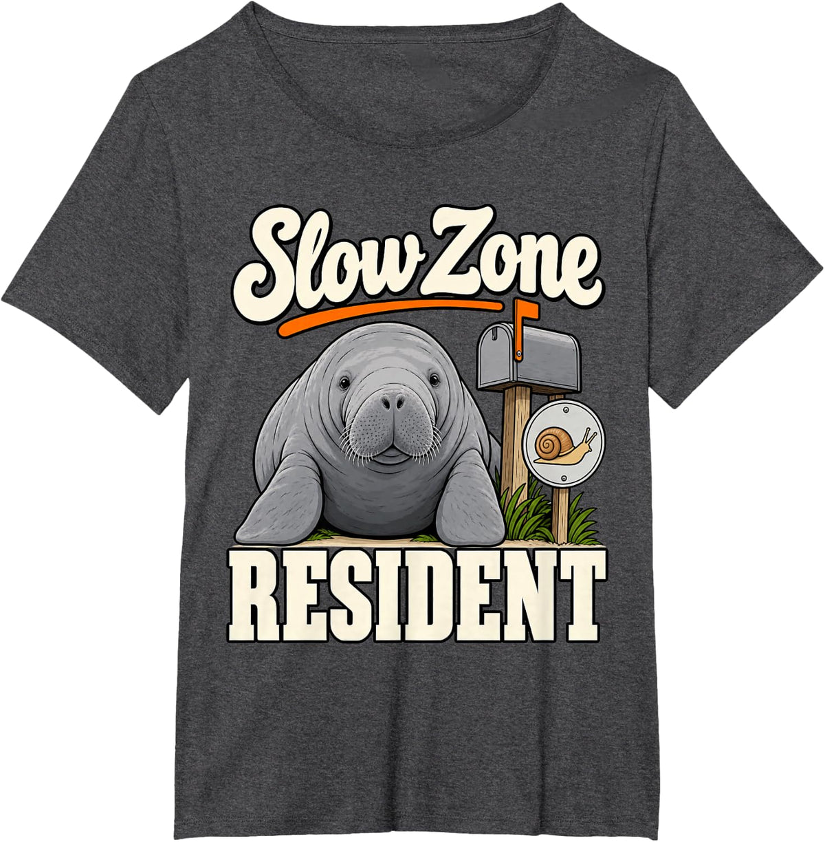Manatee Slow Zone Resident Snail Ocean Lover Funny T-Shirt - Dark Heather Grey