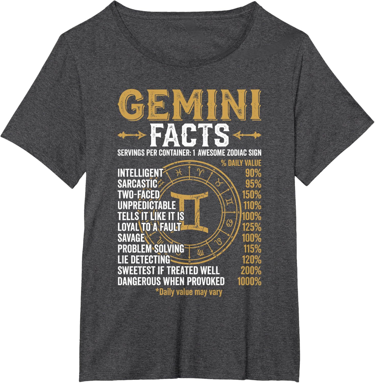 Gemini Facts Zodiac Sign Astrology Astrological Horoscope T-Shirt - Dark Heather Grey