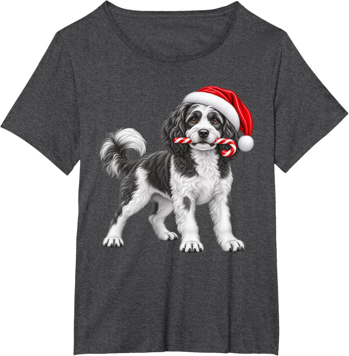 Cavapoo Dog Christmas Santa Hat Candy Cane Xmas Dog T-Shirt - Dark Heather Grey