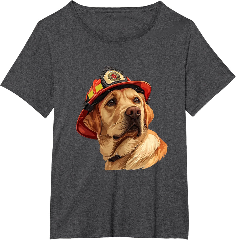 Yellow Labrador Retriever Lab Firefighter Hat Fireman Dog T-Shirt - Dark Heather Grey