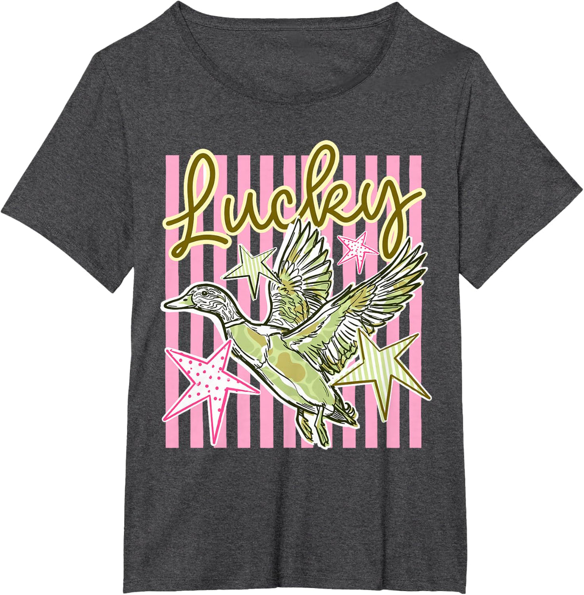 Duck Striped Funny Animal Meme Summer Coastal Preppy Stripes T-Shirt - Dark Heather Grey