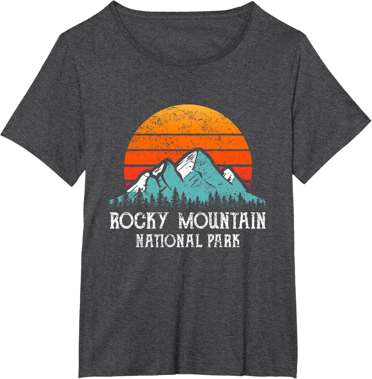 Retro Rocky Mountain National Park Distressed Rocky Mountain T-Shirt - Dark Heather Grey