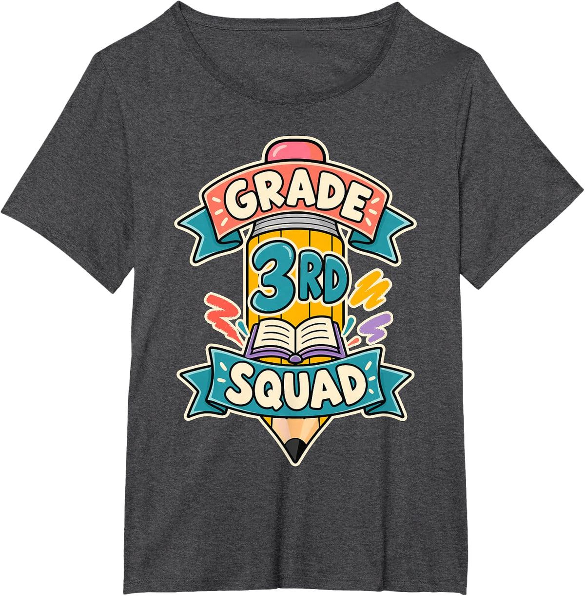 Colorful 3rd Grade Squad Back to School T-Shirt - Dark Heather Grey