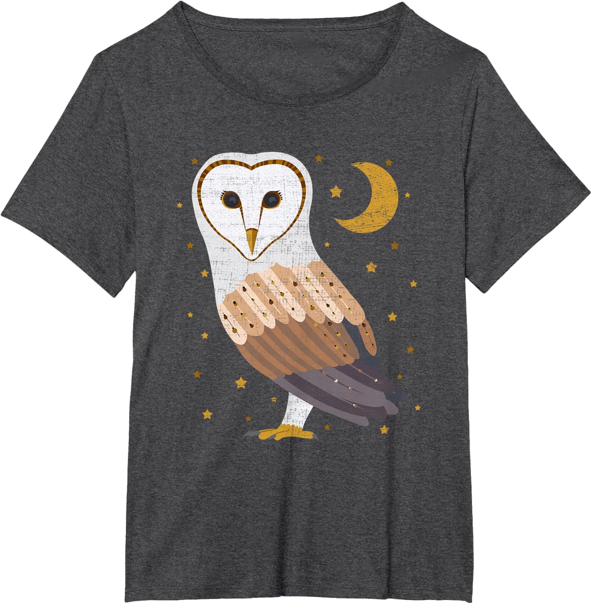 Nocturnal Barn Owl T-Shirt Distressed Design T-Shirt - Dark Heather Grey
