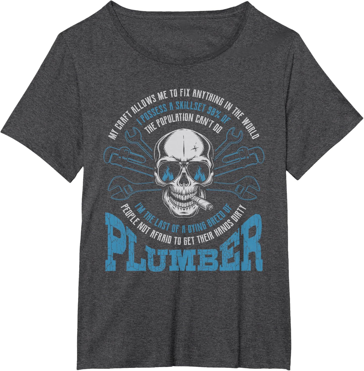 Plumbing Workers Cool Vintage Skull Plumber T-Shirt - Dark Heather Grey